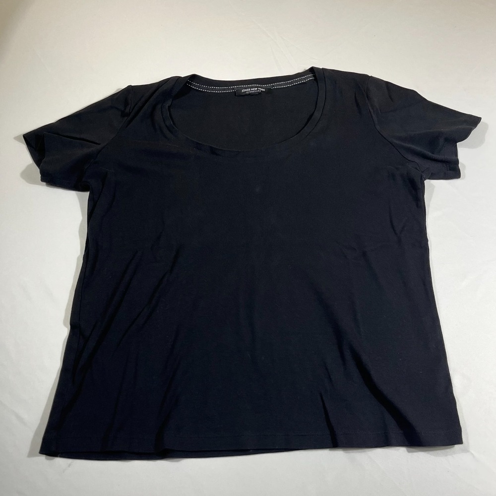 Jones New York Signature Black Scoop Neck T-Shirt Cotton Minimalist Large/XL